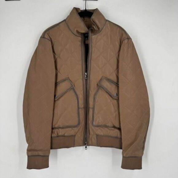 NWT Michael Kors Lamb Leather‎ Bomber Quilted Burnished Jacket Brown Small $998